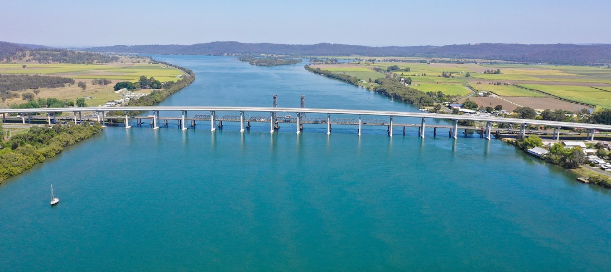 Aerial image of bridge over the Clarence River at Harwood 