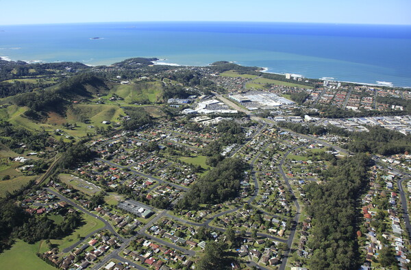 Coffs Harbour bypass project - aerial view of Coffs Harbour