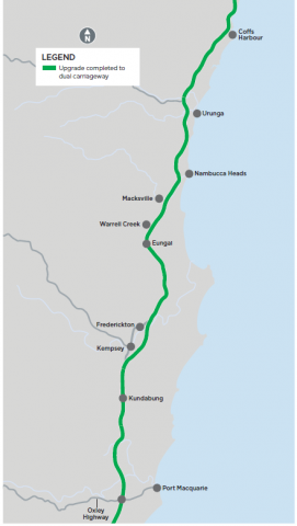 Port Macquarie to Coffs Harbour map image
